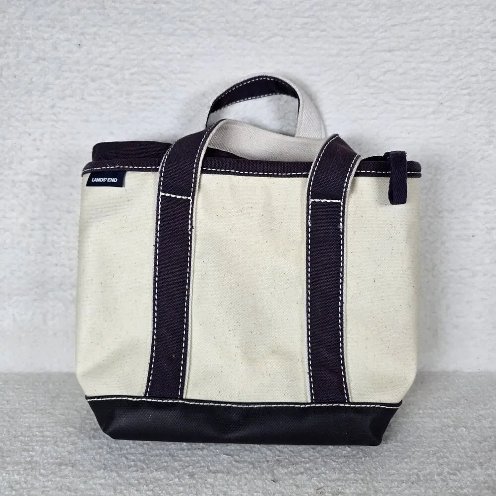 Lands End Canvas Mini Tote Bag with Handle Blue and Natural